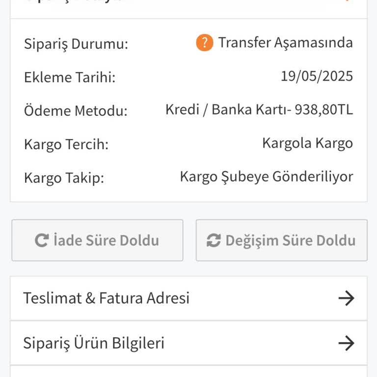 Sipariş Sonrası Ürün Yok İletişim Yok