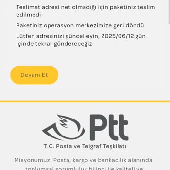 PTT Adına Gelen Sahte Mesaj Ve Kart Bilgisi İstemi