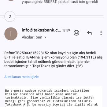 Takasbank'tan Bilgim Dışında Araç Alım Satımına Dair Yanıltıcı Mesajlar Alıyorum
