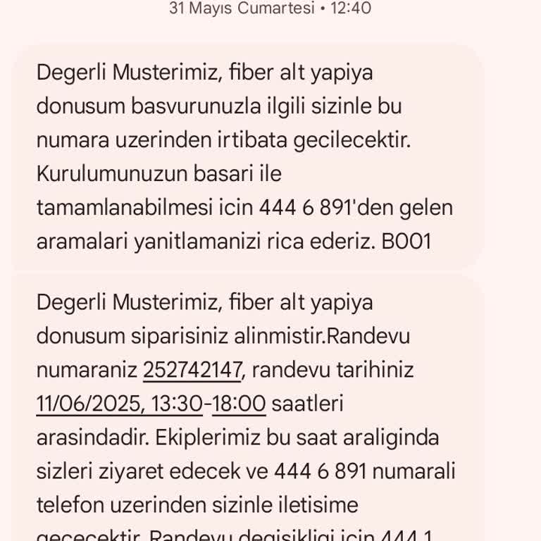 Bilgilendirme Yapılmadan Fiber Altyapı Randevum İptal Edildi