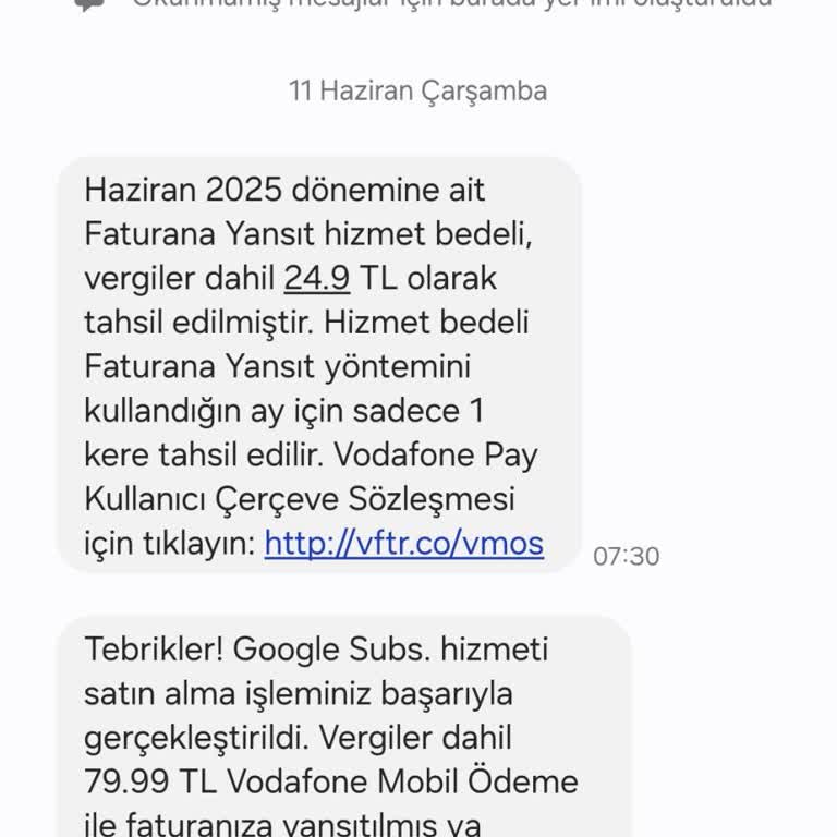 Vodafone Bilgim Dışında Google Aboneliği Ücreti Kesildi