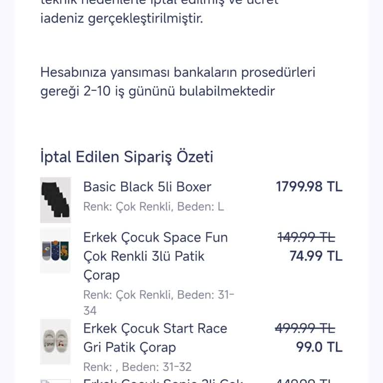 Siparişim Nedensiz İptal Edildi, Teknik Sorunun Giderilmesini İstiyorum