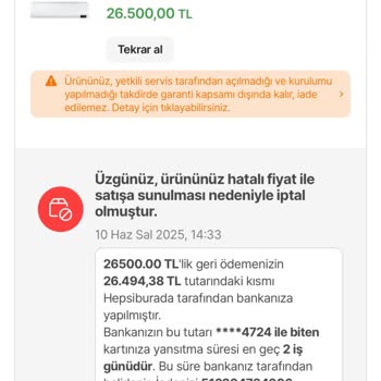 Satın Aldığım Klima Siparişi Haksız Şekilde İptal Edildi Ve Fiyat Artırıldı