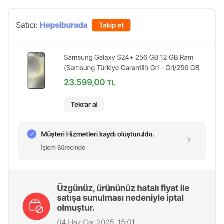 Hepsiburada Fiyat Hatası Nedeniyle İptal Edilen Sipariş Ve Hediye Çeki Mağduriyeti