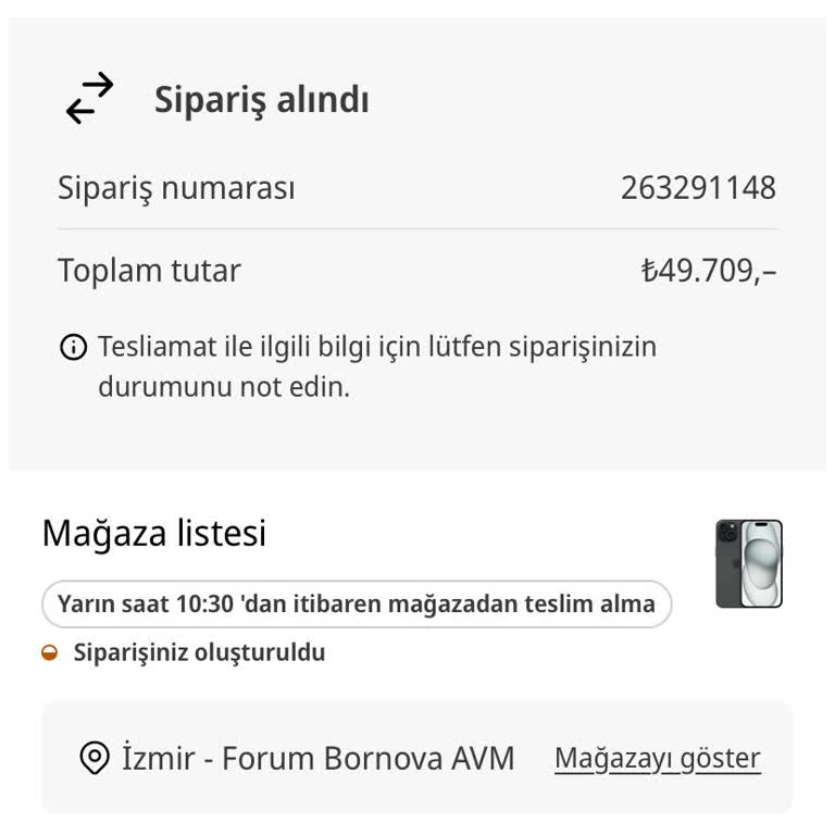 Mağazadan Teslim Seçeneğinde Teslim Kodu Sorunu