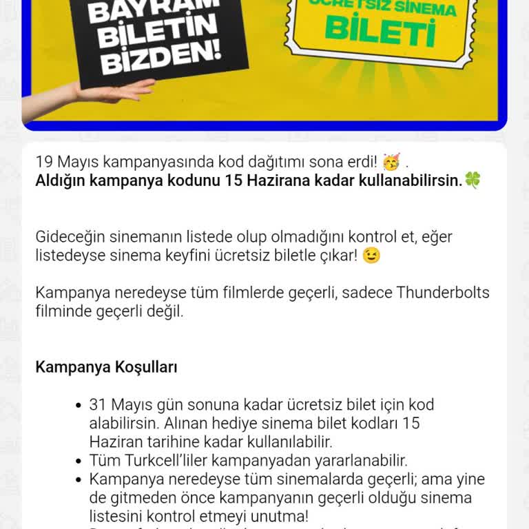 Turkcell GNÇ Ücretsiz Sinema Bileti Hatası Çözülmüyor