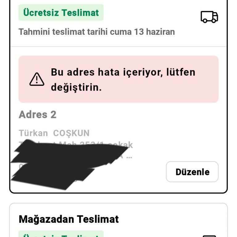 Sephora Uygulamasında Teslimat Adresi Hatası