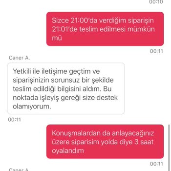 Siparişim 3 Saatte Teslim Edilmedi, Ücret İadesi Yapılmadı Ve Destek Alamadım