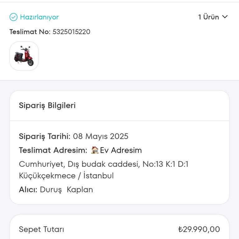 Sipariş Verilen Elektrikli Mopedin Teslim Edilmemesi