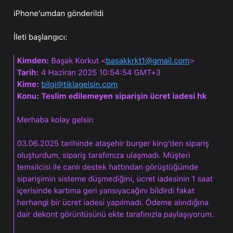 Teslim Edilmeyen Siparişin Ücreti İade Edilmedi, Müşteri Hizmetleri Yetersiz Kaldı