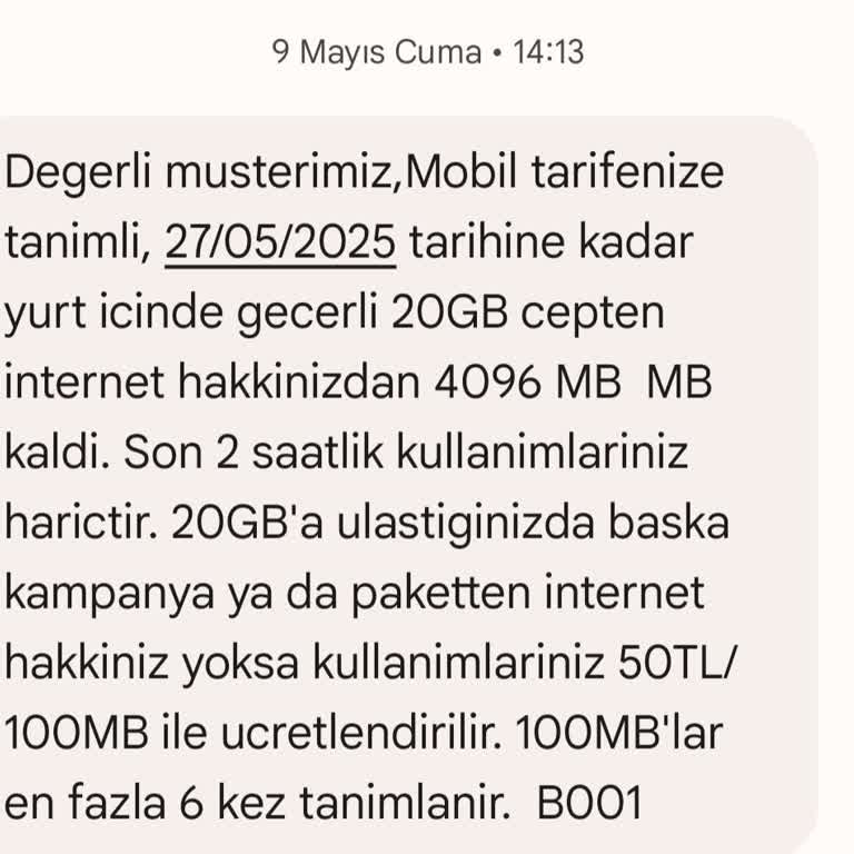 Bilgilendirme Olmadan 108 MB Paket Aşımına 240 TL Fahiş Ücret Yansıtıldı