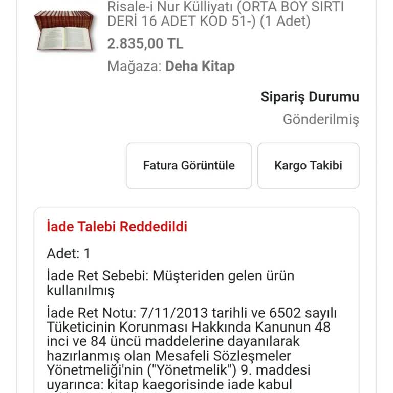 Kitap Seti İadesi Kabul Edilmedi, Mağduriyet Yaşıyorum