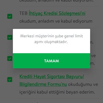 Onaylanan Kredi Son Aşamada Merkezi Müşteri Limit Aşımı Hatası Veriyor