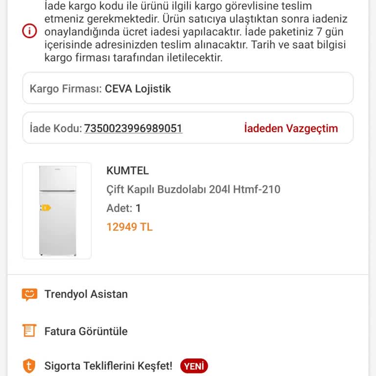 Kumtel Buzdolabı Kargo Süreci Ve İade Talebimde Mağduriyet Yaşadım