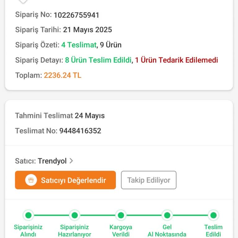 Trendyol EMG Eksik Sipariş