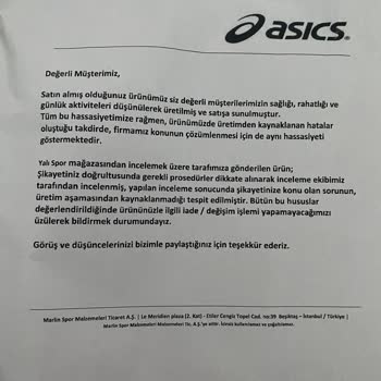 Asics Ayakkabının File Kısmı Kısa Sürede Açıldı Mağaza Sorumluluk Almadı