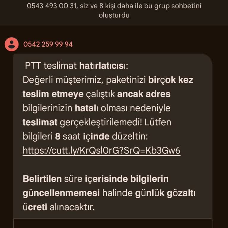 PTT Adına Gelen Mesaj