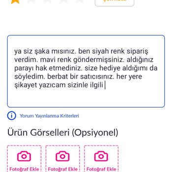 Sipariş Ettiğim Siyah Kılıf Yerine Yanlış Renk Gönderdiler Yorumum Da Engellendi