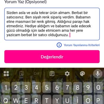 Sipariş Ettiğim Siyah Kılıf Yerine Yanlış Renk Gönderdiler Yorumum Da Engellendi