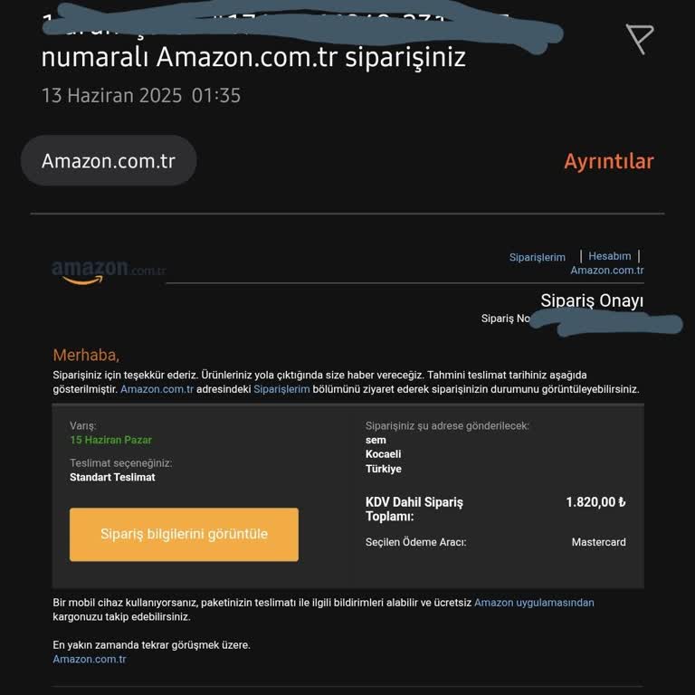 Amazon Siparişim Onaylandı Ama Listede Görünmüyor