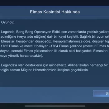 Oyun İçi Elmas Alımında Yaşanan Sorun Ve Destek Eksikliği