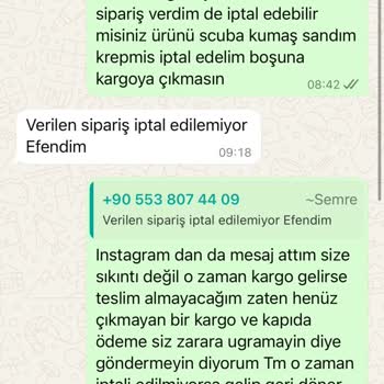 Sipariş İptal Talebime Olumsuz Ve Tehditkar Yanıt