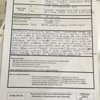 A101'den Satın Aldığım Elektrikli Motor Teslim Edilmedi, Para İadem Yapılmıyor