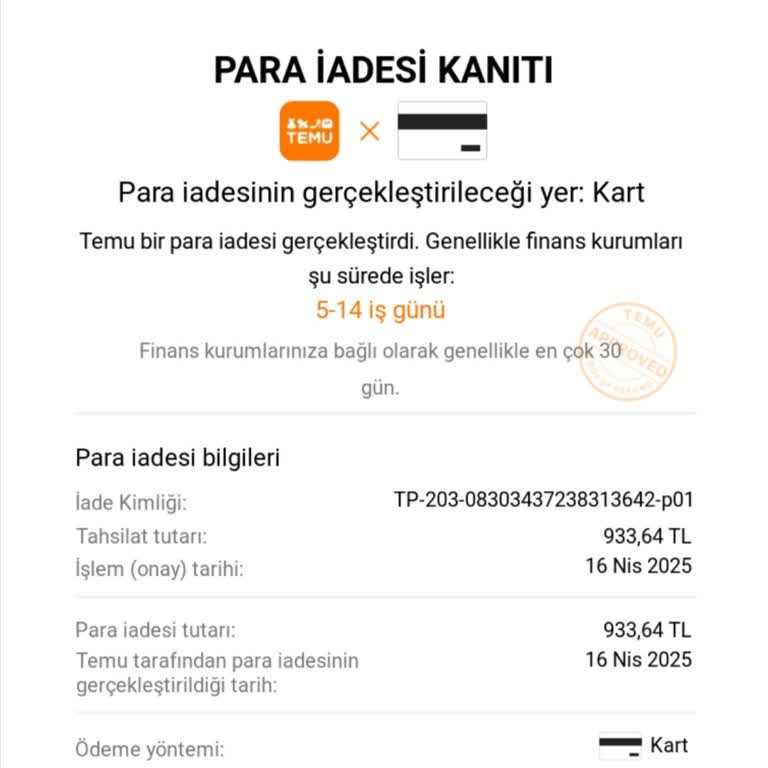 Temu'dan Sipariş İptali Sonrası Para İadem Yapılmadı