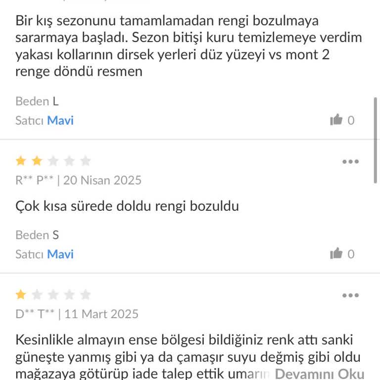 Maviden Alınan Montun Kısa Sürede Renginin Solması Mağaza İlgisizliği