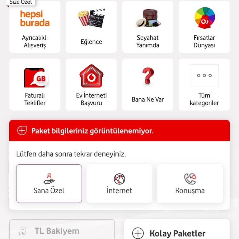Vodafone Yanımda Uygulamasında Fatura Ve Paket Bilgilerim Sürekli Görünmüyor