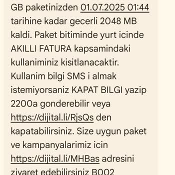 Ekstra Alınan İnternet Paketinin Hızla Tükenmesi Ve Yanıtsız Şikayet