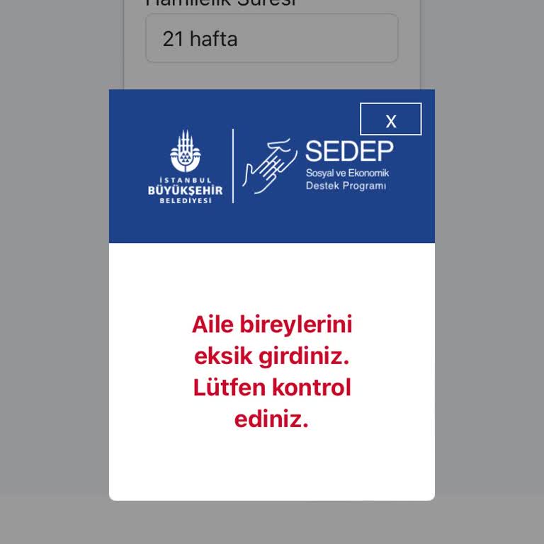 İstanbul Büyükşehir Belediyesi  Yeni Doğan Yardım Başvurusunda Aile Bireyleri Eksik Hatası