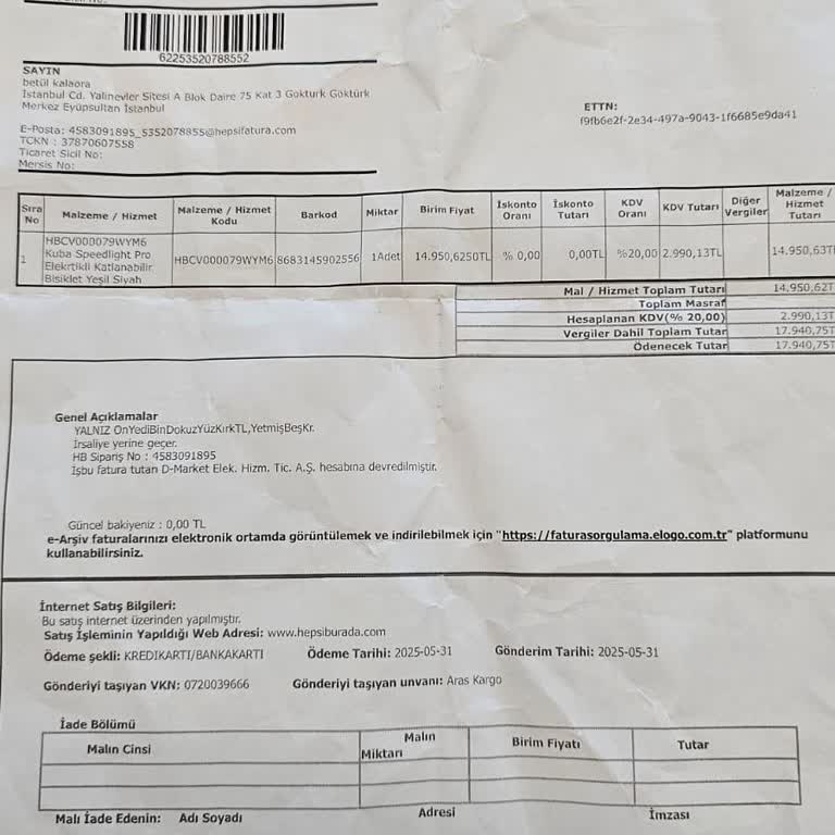 Bisiklet Yerine Sadece Fatura Gönderildi, Paramı Geri Alamıyorum