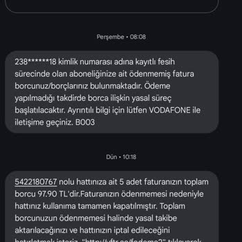 Adıma Açılan Hatalı Hat Ve Borç Bildirimleri Hakkında Şikayet
