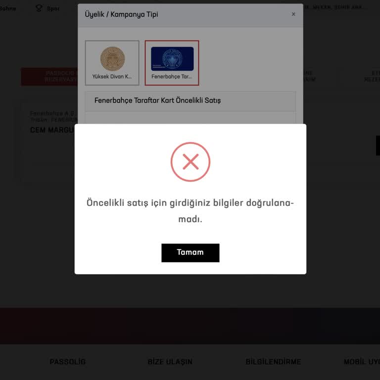 Fenerbahçe Kombine Yenileme Sisteminde Sürekli Hata Yaşıyorum