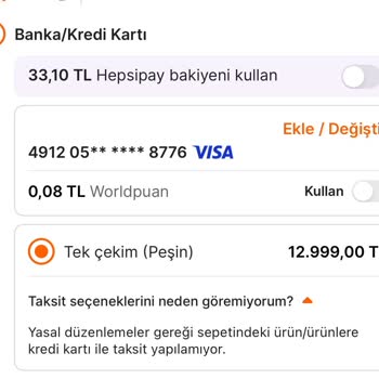 Hepsiburada Taksit Seçeneği Görünüyor Ancak Ödeme Aşamasında Kullanılamıyor!