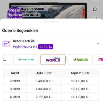 Hepsiburada Taksit Seçeneği Görünüyor Ancak Ödeme Aşamasında Kullanılamıyor!