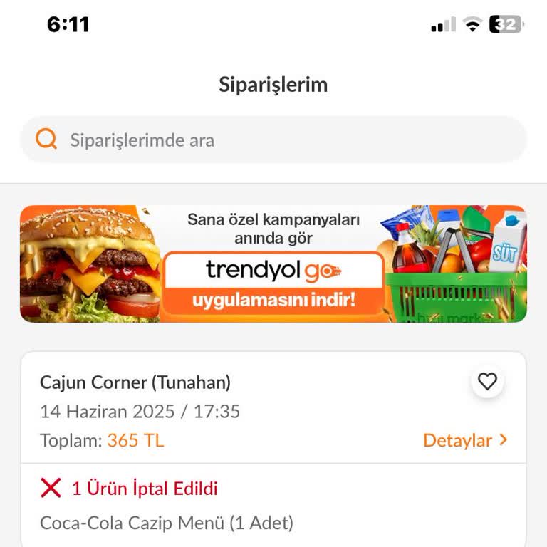 Siparişim 40 Dakika Sonra Sebepsiz Yere İptal Edildi
