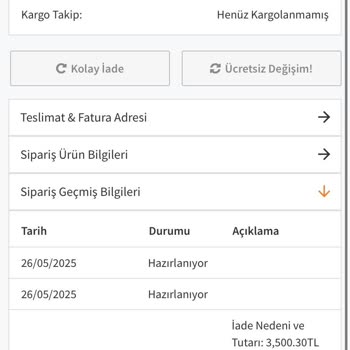 İptal Edilen Siparişin İadesi Ve Yeni Siparişin Teslimatı Yapılmadı
