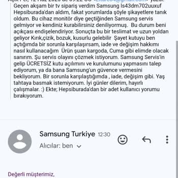 Samsung Monitör Kurulumunda Destek Verilmemesi Ve Hasar Endişesi