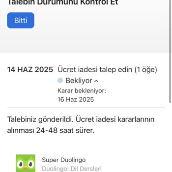 Duolingo İzinsiz Yıllık Ödeme Çekti İade İstiyorum