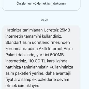 Kullanılabilir İnternetim Olmasına Rağmen Ek Paket Ücreti Yansıtıldı, Çözüm Bekliyorum
