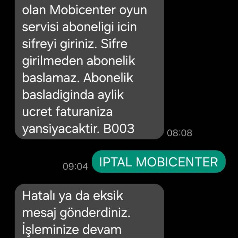 Onayım Olmadan Mobicenter Abonelik Şifresi Geldi, Ücret Yansıtılmasın