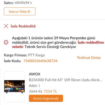 Kırık Televizyon İadesi Reddedildi, Destek Ve Bilgi Alamıyorum