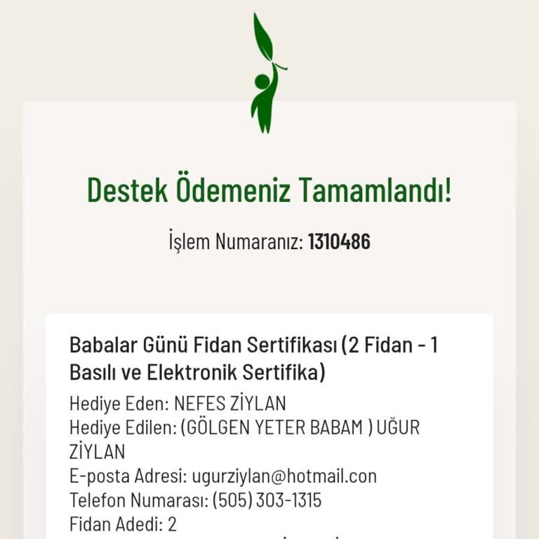 Babalar Günü Fidan Bağışı İçin E-sertifika Ulaştırılmadı