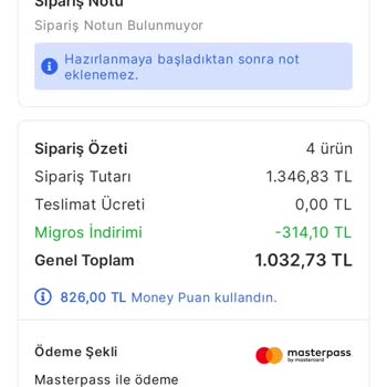 Sipariş Tutarı Kampanya Limitinin Altına Düşürüldü, Money Yüklenmedi