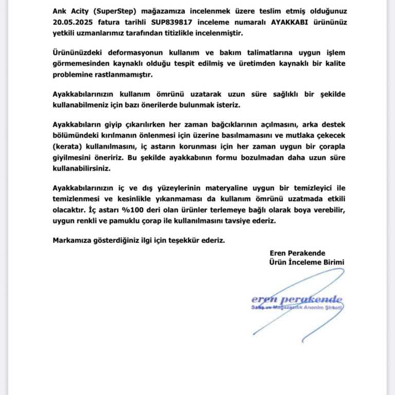 İlk Kullanımda Yırtılan Ayakkabıya Ciddiyetsiz Yaklaşım