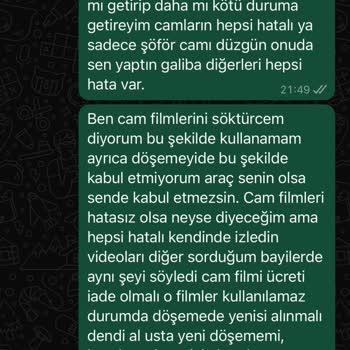 Sıfır Aracıma Yapılan Cam Filmi Uygulaması Döşemeye Zarar Verdi