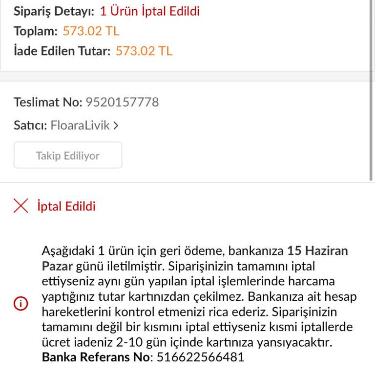 Yanlış Siparişin İptalinde Para İadesi Gerçekleşmedi
