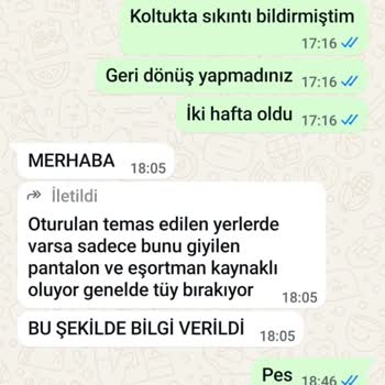 Koltuk Takımında Kısa Sürede Tiftiklenme Ve Yetersiz Müşteri Desteği
